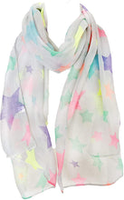Load image into Gallery viewer, Multi coloured stars thin scarf, great presents/gifts. (blue)
