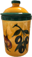 Load image into Gallery viewer, Dark Green with Olive/Garlic Motif Garlic Keeper Pot (6)