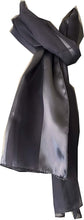 Load image into Gallery viewer, Plain Light Grey Faux Chiffon and Satin Style Striped Scarf Thin Pretty Scarf Great for Any Outfit