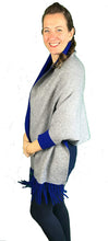 Load image into Gallery viewer, Pamper Yourself Now ltd Ladies Very Stylist Royal Blue and Grey Warm and Cosy Reversible wrap/Cape