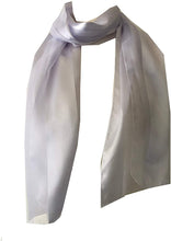 Load image into Gallery viewer, Plain White Faux Chiffon and Satin Style Striped Scarf Thin Pretty Scarf Great for Any Outfit Lovely Gift