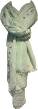 Load image into Gallery viewer, Pamper Yourself Now Mint Green with Beads and Pearls with Frayed Edge Long Soft Scarf/wrap