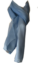 Load image into Gallery viewer, Plain Light Blue Faux Chiffon and Satin Style Striped Scarf Thin Pretty Scarf Great for Any Outfit