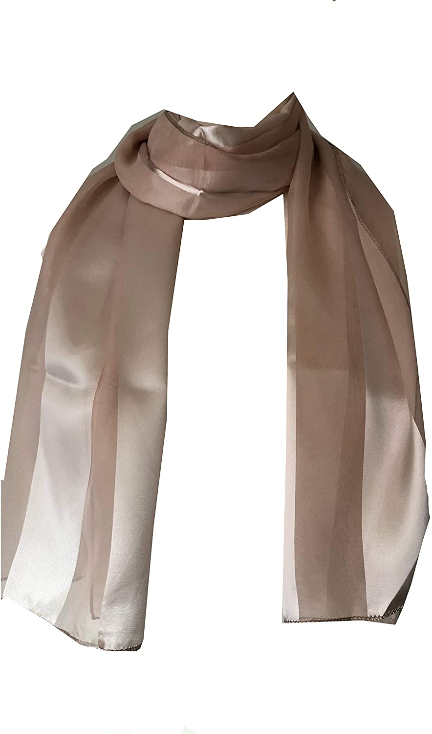 Plain Beige Faux Chiffon and Satin Style Striped Scarf Thin Pretty Scarf Great for Any Outfit Lovely Gift