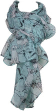 Load image into Gallery viewer, Pamper Yourself Now Aqua Green Sketched Mixed Dog Design Scarf Pug, Sausage Dog, Labrador and whippit