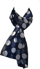 Load image into Gallery viewer, Navy with White Big spot Thin Pretty Scarf. Lovely with Any Outfit. 50's Style Scarf