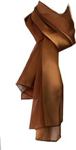 Load image into Gallery viewer, Plain Light Brown Faux Chiffon and Satin Style Striped Scarf Thin Pretty Scarf Great for Any Outfit