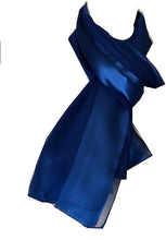 Load image into Gallery viewer, Plain Royal Blue Faux Chiffon and Satin Style Striped Scarf
