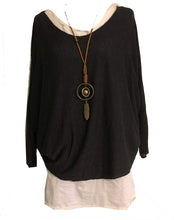 Load image into Gallery viewer, Ladies Black 2 Piece Layer Plain Top with Necklace with 3/4 Sleeves (A91)