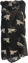 Load image into Gallery viewer, Pamper Yourself Now Black with Grey Laying Down Cats Scarf Great Present for cat Lovers.