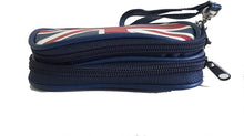 Load image into Gallery viewer, Union jack purse with hand strap and belt fitting and two zip pockets.
