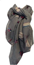 Load image into Gallery viewer, Pamper Yourself Now Grey with Dragonfly and Bugs Design Long Soft Scarf, Great Present/Gift.