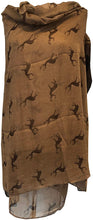 Load image into Gallery viewer, Pamper Yourself Now Brown with Brown Reindeer Design Scarf with Border. Lovely Long Soft Scarf Fantastic Gift