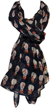 Load image into Gallery viewer, Blue Snowman Design Ladies Scarf. Great Christmas Scarf/wrap Lovely Present.