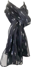 Load image into Gallery viewer, Pamper Yourself Now Black Treble Clef Striped Music Shiny Thin Pretty Scarf