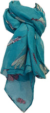 Load image into Gallery viewer, Pamper Yourself Now Aqua with Dragonfly and Bugs Design Long Soft Scarf, Great Present/Gift.