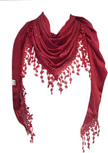 Load image into Gallery viewer, Pamper Yourself Now Fuchsia Pink Jersey with Sparkle and lace Trimmed Triangle Scarf Soft Summer Fashion London Fashion