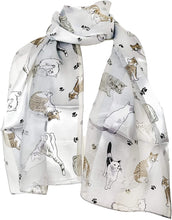 Load image into Gallery viewer, Grey Shiny cat Scarf with Multi-Coloured Cats Thin Scarf.