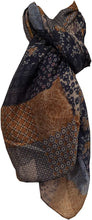 Load image into Gallery viewer, Pamper Yourself Now Brown with Blue Patchwork Design Soft Long Scarf/wrap