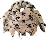 Load image into Gallery viewer, Pamper Yourself Now White with Black Skull and Cross Bone Design Square Scarf