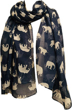 Load image into Gallery viewer, Navy with white elephant scarf