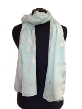 Load image into Gallery viewer, Pamper Yourself Now Aqua Green with Silver Dandelion Design Long Scarf