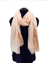 Load image into Gallery viewer, Pamper Yourself Now Peach with Beads and Pearls with Frayed Edge Long Soft Scarf/wrap