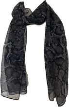 Load image into Gallery viewer, Black/Lilac Snake Skin Print Thin Chiffon Style Pretty Scarf Great for Any Outfit Lovely Gift