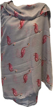 Load image into Gallery viewer, Grey with watercolour flamingo scarf with frayed edge long soft scarf