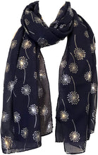 Load image into Gallery viewer, Pamper Yourself Now Navy Blue with Silver Dandelion Design Long Scarf