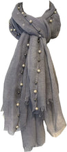 Load image into Gallery viewer, Pamper Yourself Now Grey with Beads and Pearls with Frayed Edge Long Soft Scarf/wrap