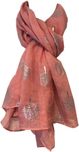 Load image into Gallery viewer, Pamper Yourself Now Peach with Silver Foiled Mulberry Tree Design Ladies Scarf/wrap. Great Present for Mum, Sister, Girlfriend or Wife.