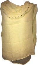 Load image into Gallery viewer, Pamper Yourself Now Yellow with Beads and Pearls with Frayed Edge Long Soft Scarf/wrap