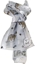 Load image into Gallery viewer, Grey Shiny cat Scarf with Multi-Coloured Cats Thin Scarf.
