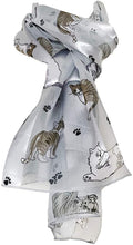 Load image into Gallery viewer, Grey Shiny cat Scarf with Multi-Coloured Cats Thin Scarf.