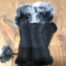 Load image into Gallery viewer, Black Faux Fur Trimmed Fingerless Gloves.