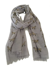Load image into Gallery viewer, Pamper Yourself Now Grey Labrador Design 2 Long Scarf with Frayed Edge