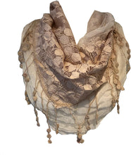 Load image into Gallery viewer, Pamper Yourself Now Beige Circle lace with Chiffon Edge Design Triangle Scarf