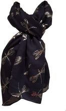 Load image into Gallery viewer, Pamper Yourself Now Navy with Silver Foiled Glitter Dragonfly Design Long Scarf/wrap