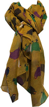 Load image into Gallery viewer, Pamper Yourself Now Mustard with Different Coloured Chickens/Hen Design Ladies Long Soft Scarf