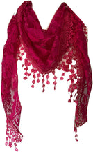 Load image into Gallery viewer, Pamper Yourself Now Fuchsia Pink Roses Designs lace Triangle Scarf. a Lovely Fashion Item. Fantastic Gift