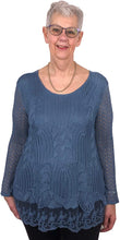 Load image into Gallery viewer, Pamper Yourself Now ltd Ladies Denim Blue Crochet lace Long Sleeve top.Made in Italy (AA8)