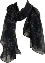 Load image into Gallery viewer, Black with White Bicycle Scarf Vintage Fashion Style, Lovely Soft Long Ladies Scarf/Wrap