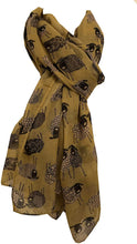 Load image into Gallery viewer, Mustard sketched sheep design long Scarf/wrap. Great present/gift for any lady in your life.