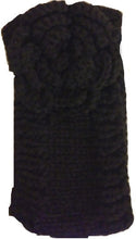 Load image into Gallery viewer, Black woollen machine knitted headband with flower. Warm winter headband