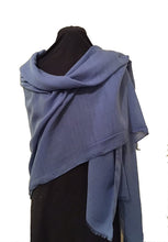 Load image into Gallery viewer, Blue plain soft long Scarf/wrap with frayed edge