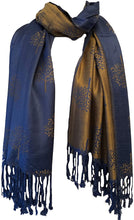 Load image into Gallery viewer, Denim blue with mustard mulberry tree pashmina