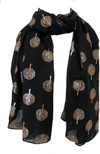 Load image into Gallery viewer, Pamper Yourself Now Black with Gold Foiled Mulberry Tree Design Ladies Scarf/wrap. Great Present for Mum, Sister, Girlfriend or Wife.