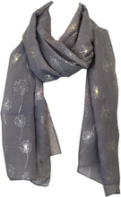 Load image into Gallery viewer, Pamper Yourself Now Grey with Silver Dandelion Design Long Scarf
