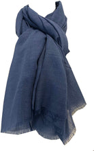 Load image into Gallery viewer, Blue plain soft long Scarf/wrap with frayed edge